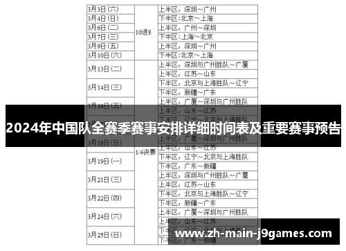 2024年中国队全赛季赛事安排详细时间表及重要赛事预告